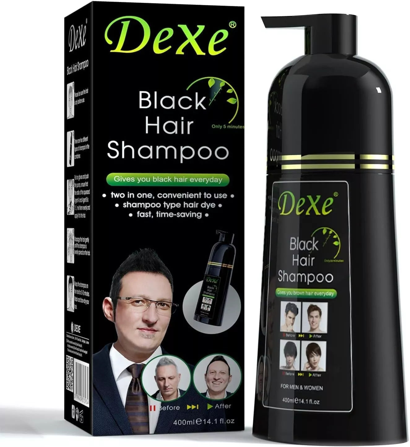 Dexe Black DYE Hair Shampoo Instant Hair Blackening 400 ml Bottle UK Stock