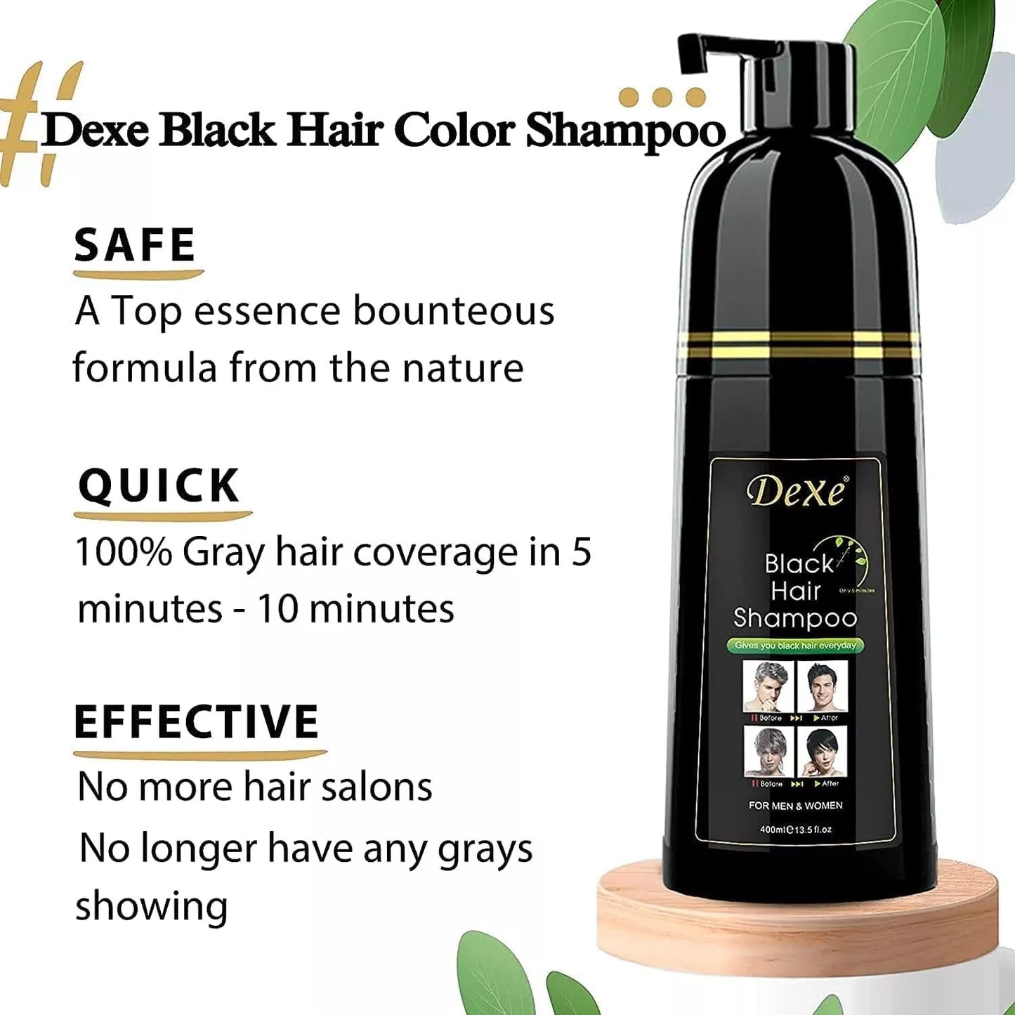 Dexe Black DYE Hair Shampoo Instant Hair Blackening 400 ml Bottle UK Stock